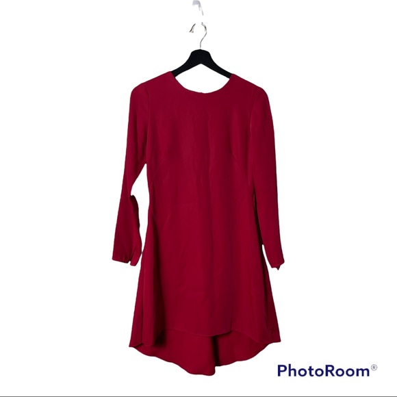 Nha Khanh West Asymmetrical Hem A-Line Long Sleeve Crew Neck Red Dress 2… - Picture 6 of 7